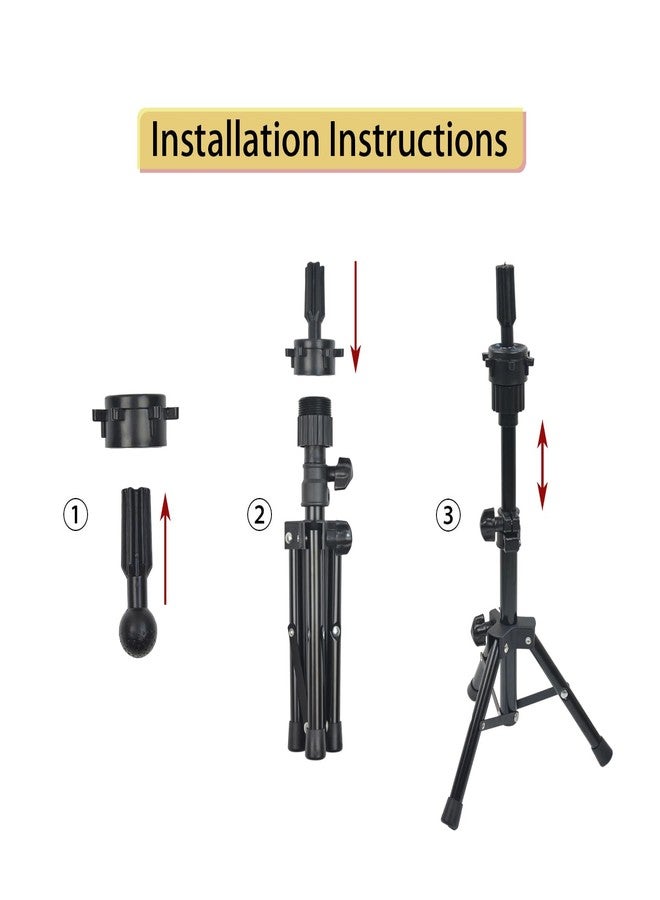 YTBYT Mini Wig Stand Tripod 25 Inch Adjustable Wig Head Stand Mannequin Head Stand for Cosmetology Hairdressing Training - Image 5